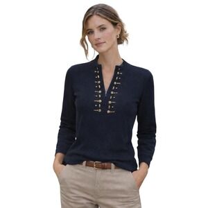 Black‎ Studded Long Sleeve Tunic S Office Military Chic Power Casual Minimalist